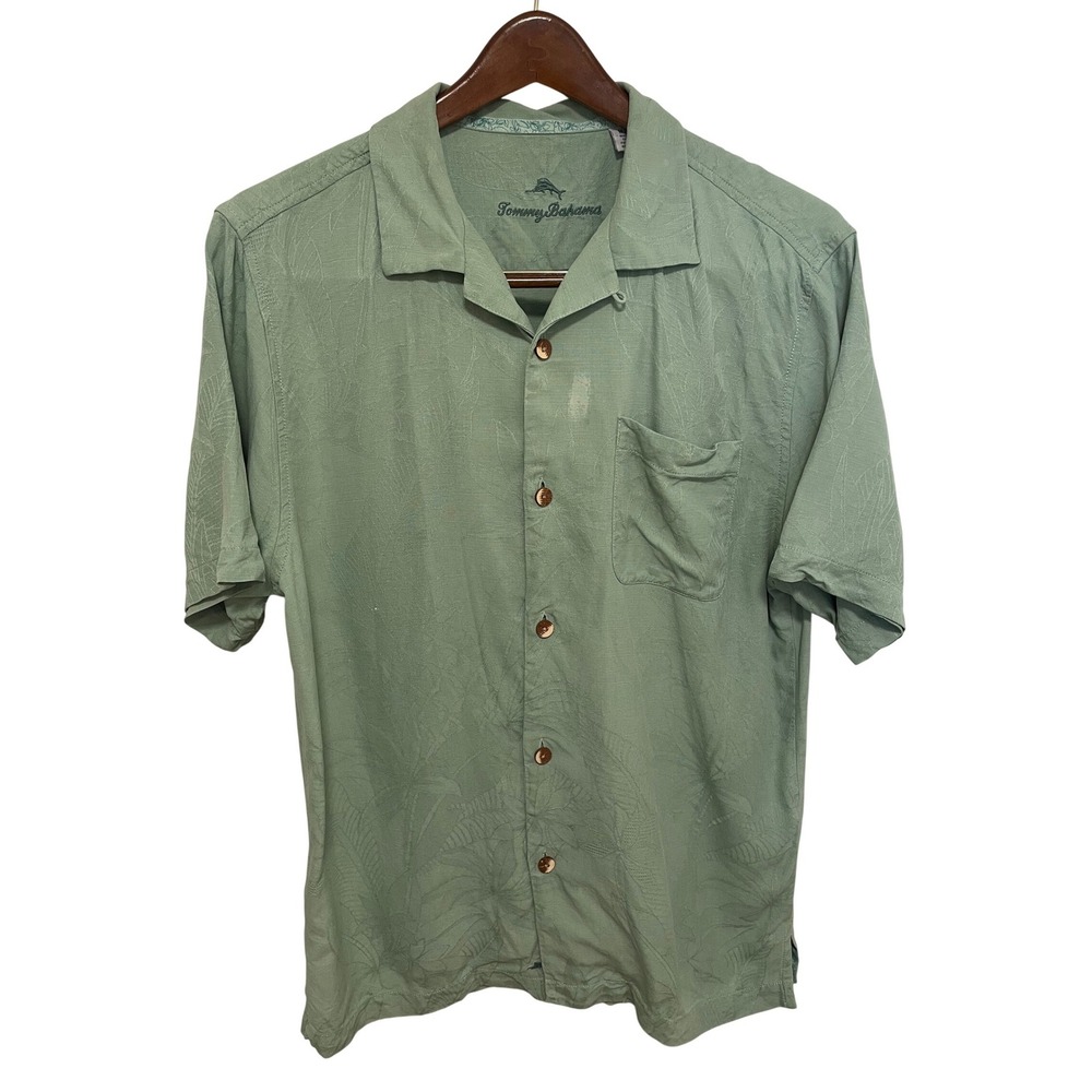 Tommy Bahama Silk Shirt Tropical‎ Jacquard Short Sleeve Green Jacquard Medium